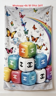 Chanel Inspired Colorful Dice & Butterfly Flannel Throw Blanket IMG_7354